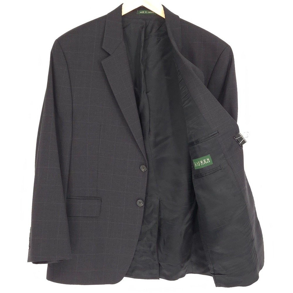 Lauren Ralph Lauren Wool Blazer‎ Mens 42R Charcoal Gray Glen Plaid 100% Wool